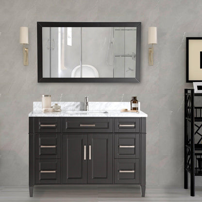 Vanity Art Savona 60" Single Espresso Freestanding Modern Bathroom Vanity Set With Carrara Marble Top, Undermount Ceramic Sink, 7 Dovetail Drawer Cabinet, Backsplash and Mirror