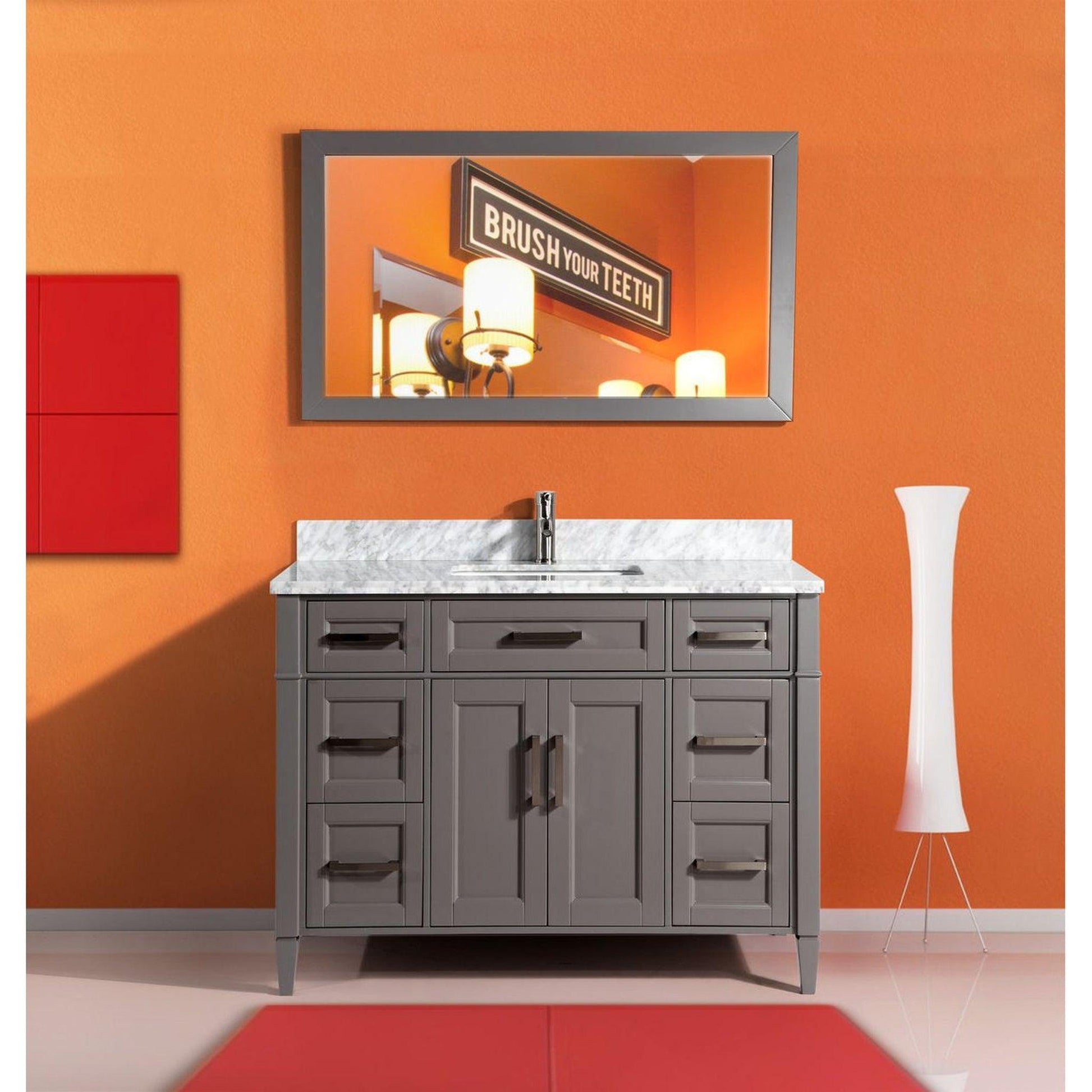 Vanity Art Savona 60" Single Gray Freestanding Modern Bathroom Vanity Set With Carrara Marble Top, Undermount Ceramic Sink, 7 Dovetail Drawer Cabinet, Backsplash and Mirror