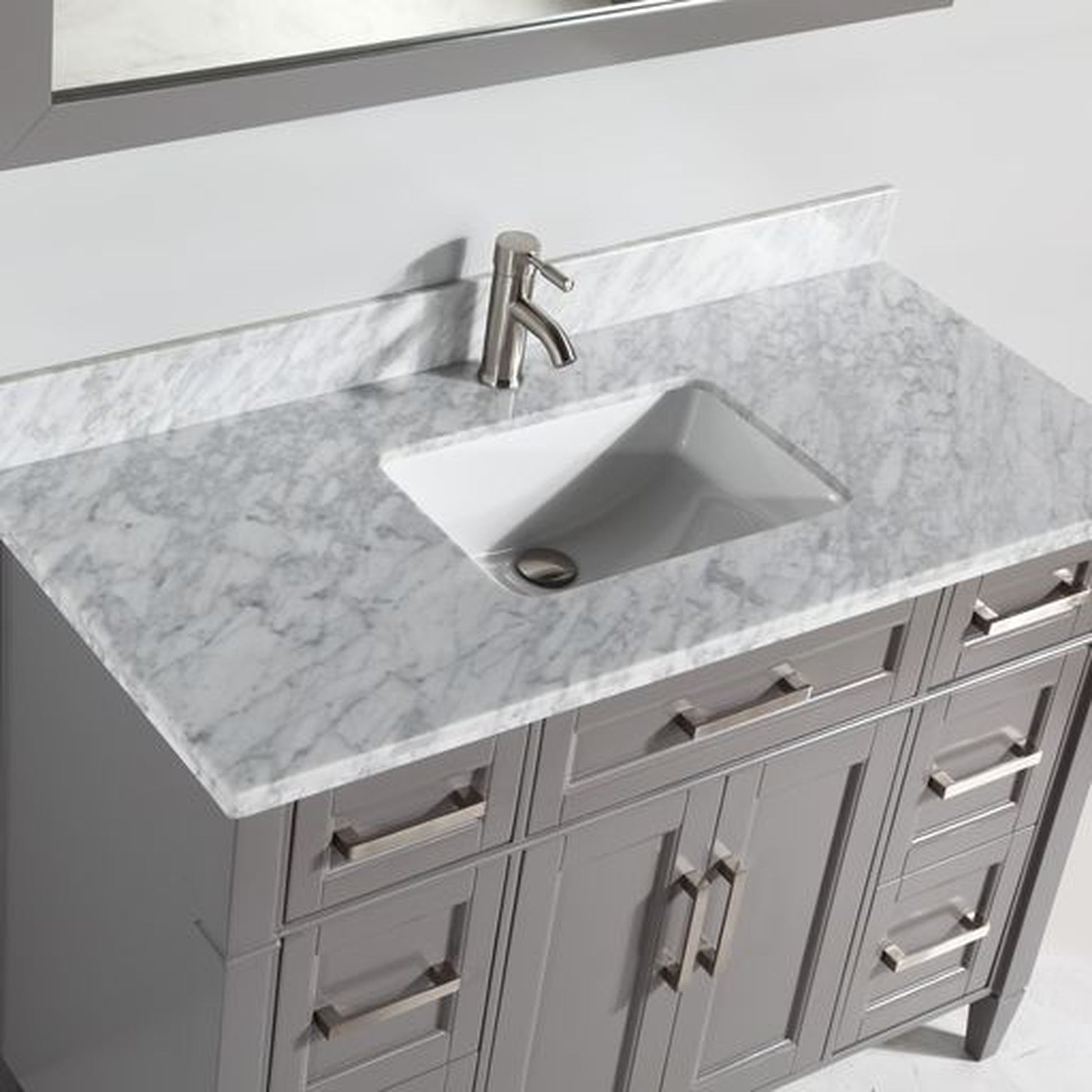 Vanity Art Savona 60" Single Gray Freestanding Modern Bathroom Vanity Set With Carrara Marble Top, Undermount Ceramic Sink, 7 Dovetail Drawer Cabinet, Backsplash and Mirror