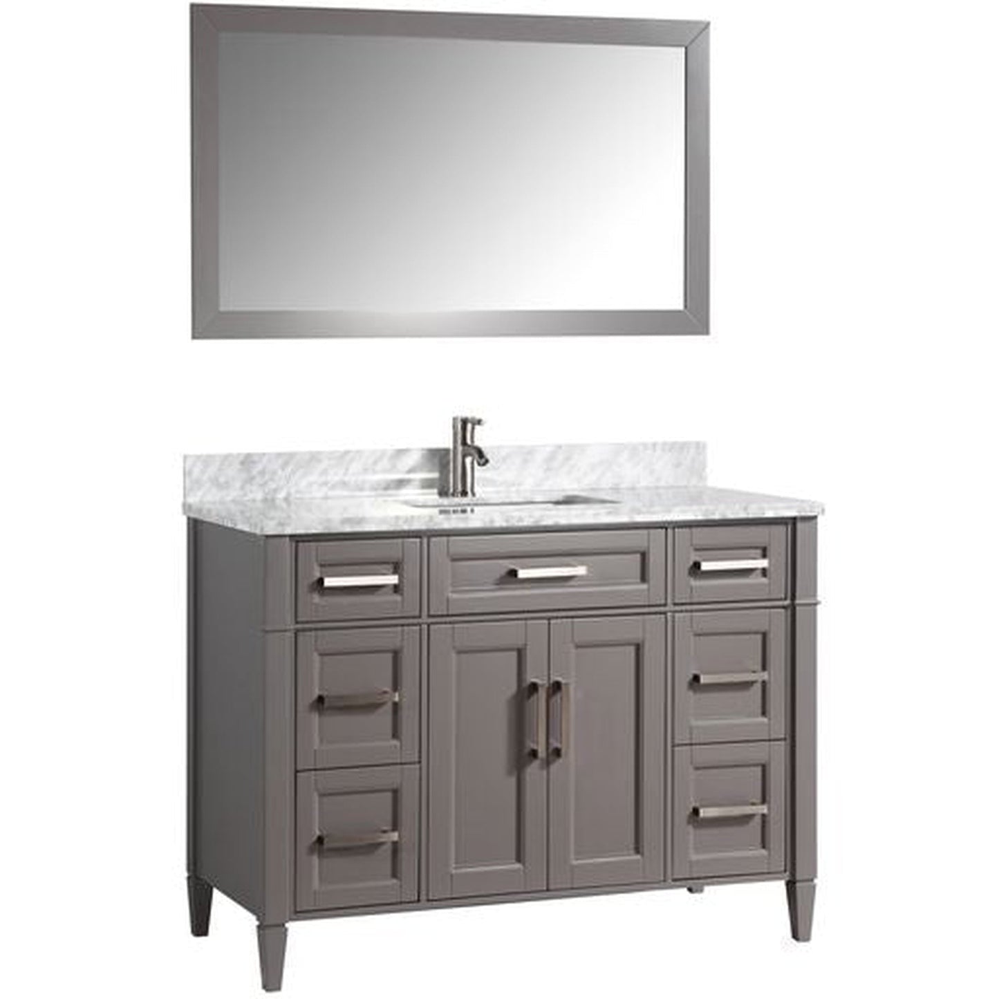 Vanity Art Savona 60" Single Gray Freestanding Modern Bathroom Vanity Set With Carrara Marble Top, Undermount Ceramic Sink, 7 Dovetail Drawer Cabinet, Backsplash and Mirror