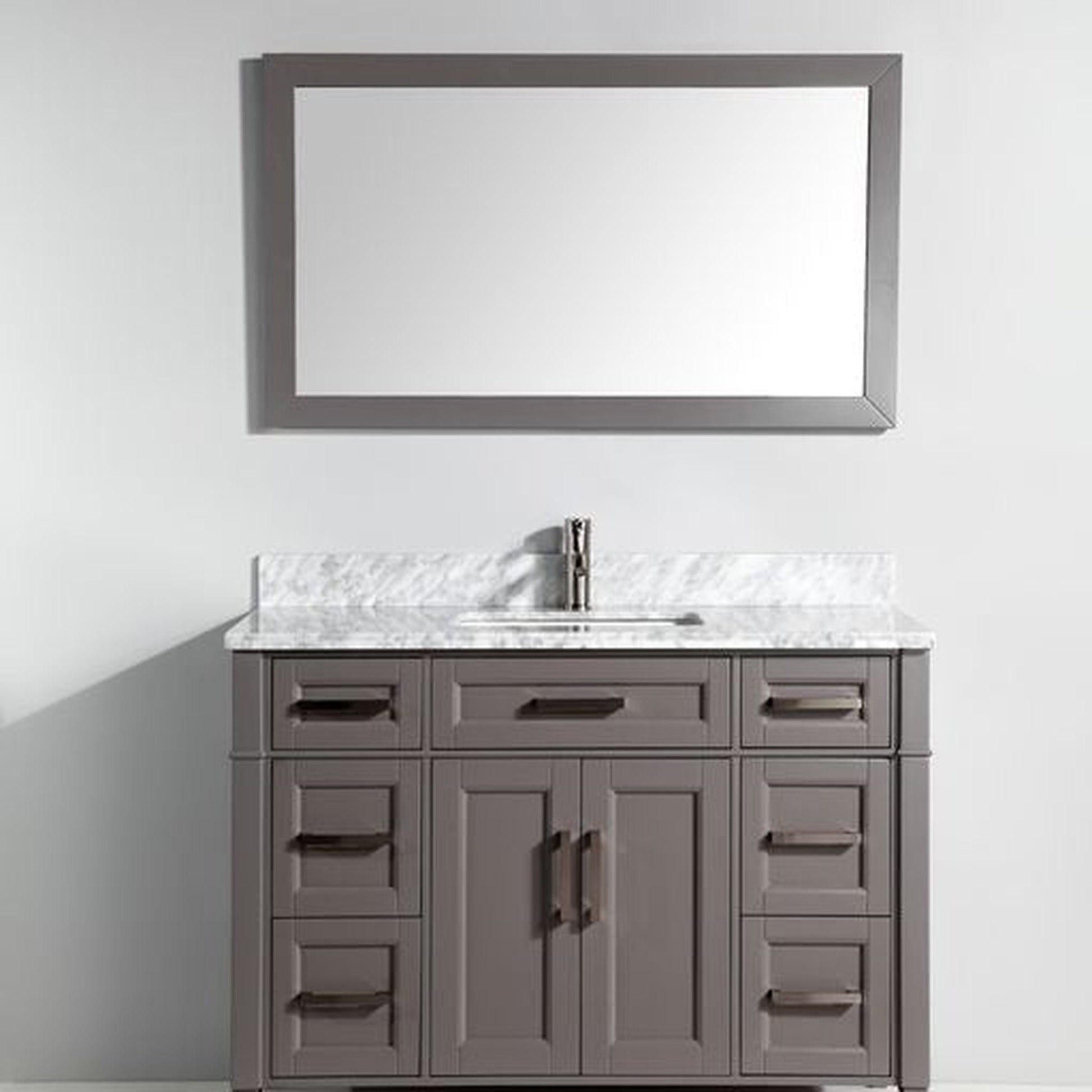 Vanity Art Savona 60" Single Gray Freestanding Modern Bathroom Vanity Set With Carrara Marble Top, Undermount Ceramic Sink, 7 Dovetail Drawer Cabinet, Backsplash and Mirror