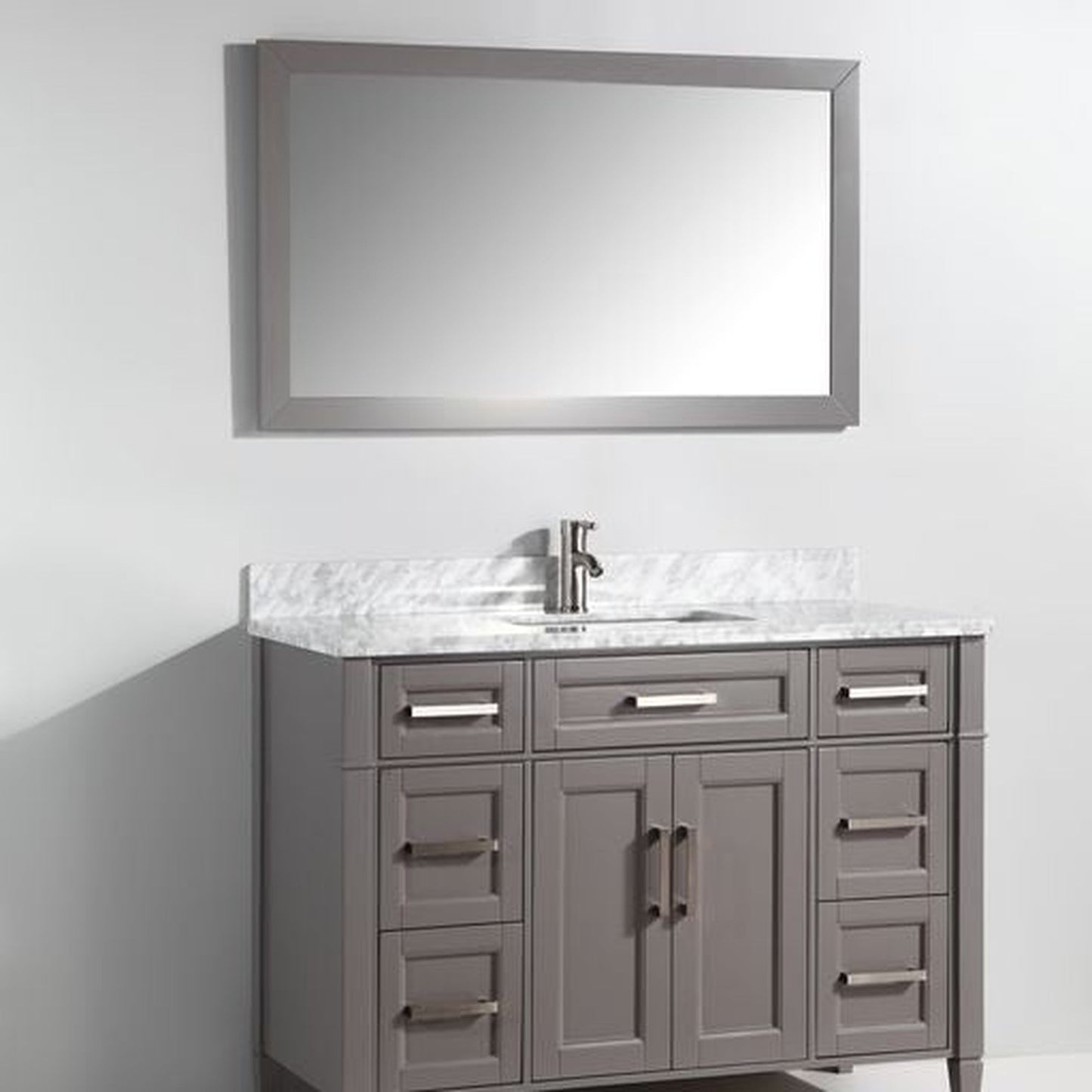 Vanity Art Savona 60" Single Gray Freestanding Modern Bathroom Vanity Set With Carrara Marble Top, Undermount Ceramic Sink, 7 Dovetail Drawer Cabinet, Backsplash and Mirror