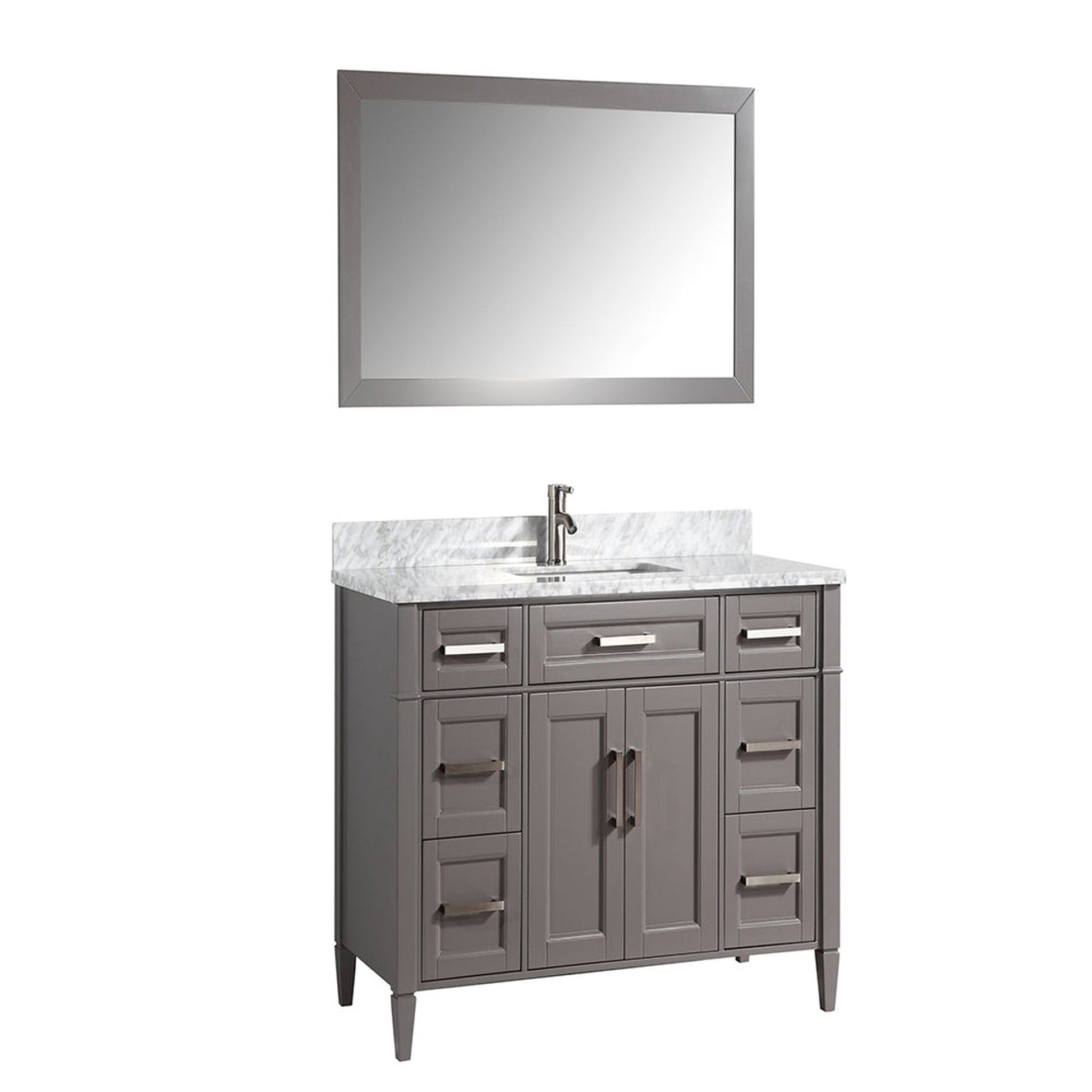 Vanity Art Savona 60" Single Gray Freestanding Modern Bathroom Vanity Set With Carrara Marble Top, Undermount Ceramic Sink, 7 Dovetail Drawer Cabinet, Backsplash and Mirror