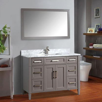 Vanity Art Savona 60" Single Gray Freestanding Modern Bathroom Vanity Set With Carrara Marble Top, Undermount Ceramic Sink, 7 Dovetail Drawer Cabinet, Backsplash and Mirror