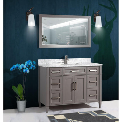 Vanity Art Savona 60" Single Gray Freestanding Modern Bathroom Vanity Set With Carrara Marble Top, Undermount Ceramic Sink, 7 Dovetail Drawer Cabinet, Backsplash and Mirror