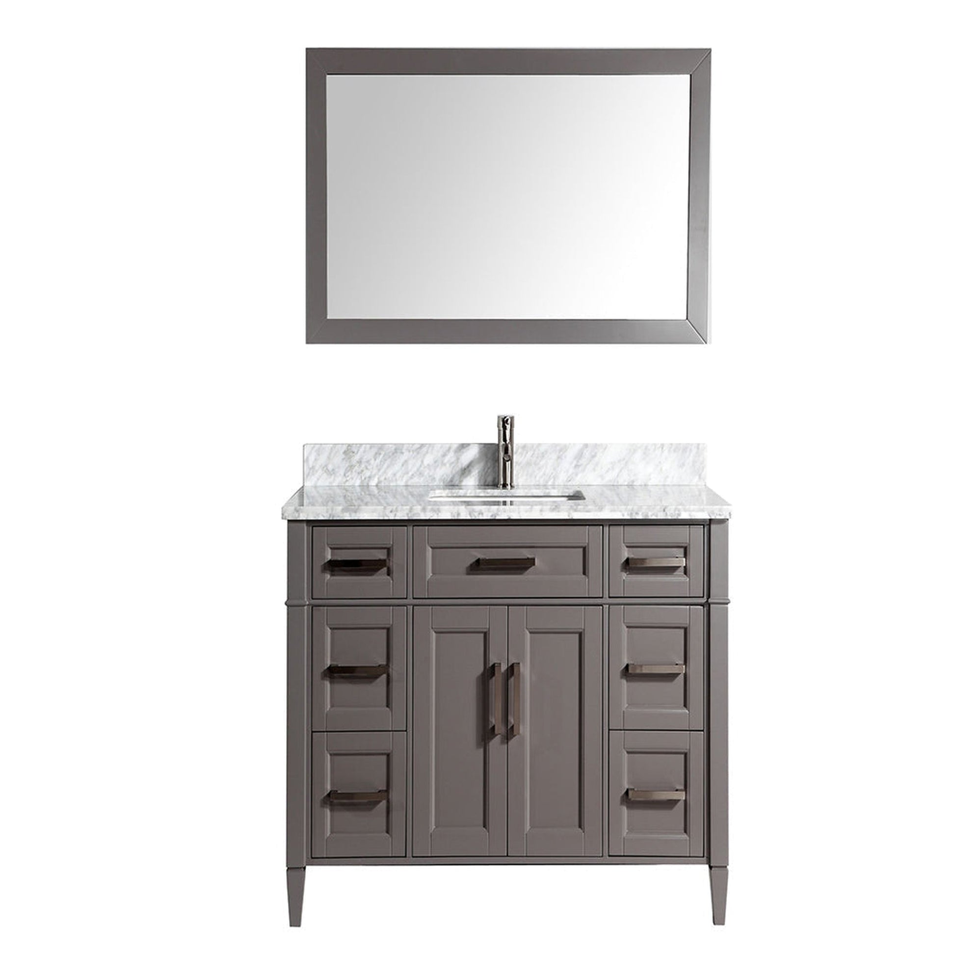 Vanity Art Savona 60" Single Gray Freestanding Modern Bathroom Vanity Set With Carrara Marble Top, Undermount Ceramic Sink, 7 Dovetail Drawer Cabinet, Backsplash and Mirror