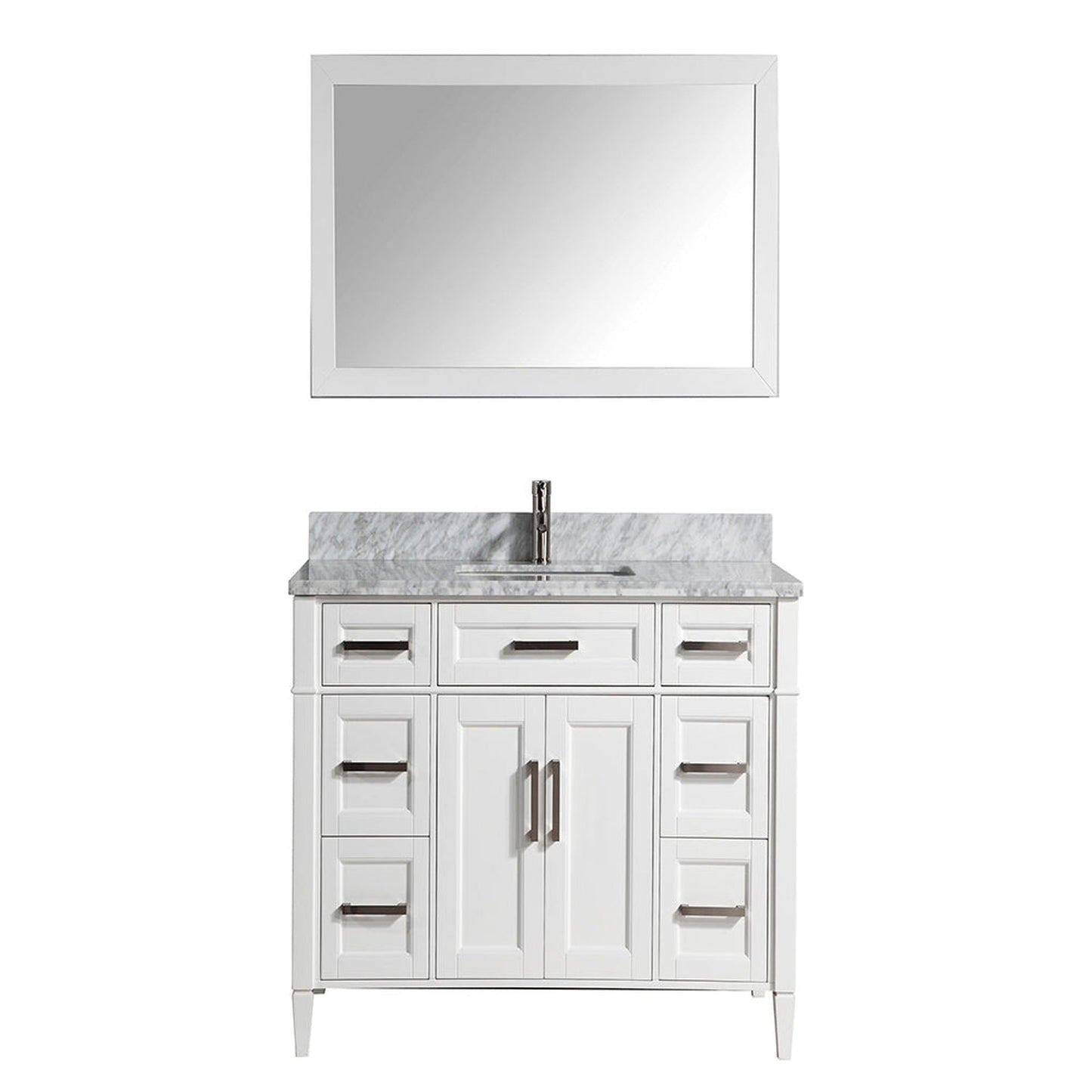 Vanity Art Savona 60" Single White Freestanding Modern Bathroom Vanity Set With Carrara Marble Top, Undermount Ceramic Sink, 7 Dovetail Drawer Cabinet, Backsplash and Mirror