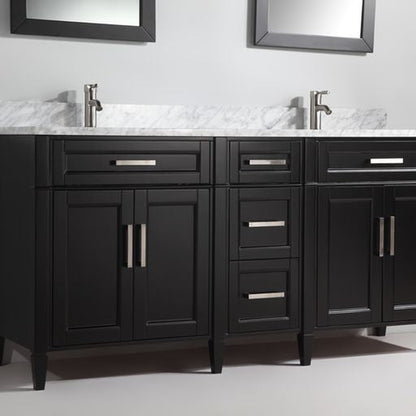 Vanity Art Savona 72" Double Espresso Freestanding Modern Bathroom Vanity Set With Carrara Marble Top, Undermount Ceramic Sink, 5 Dovetail Drawer Cabinet, Backsplash and 2 Mirrors