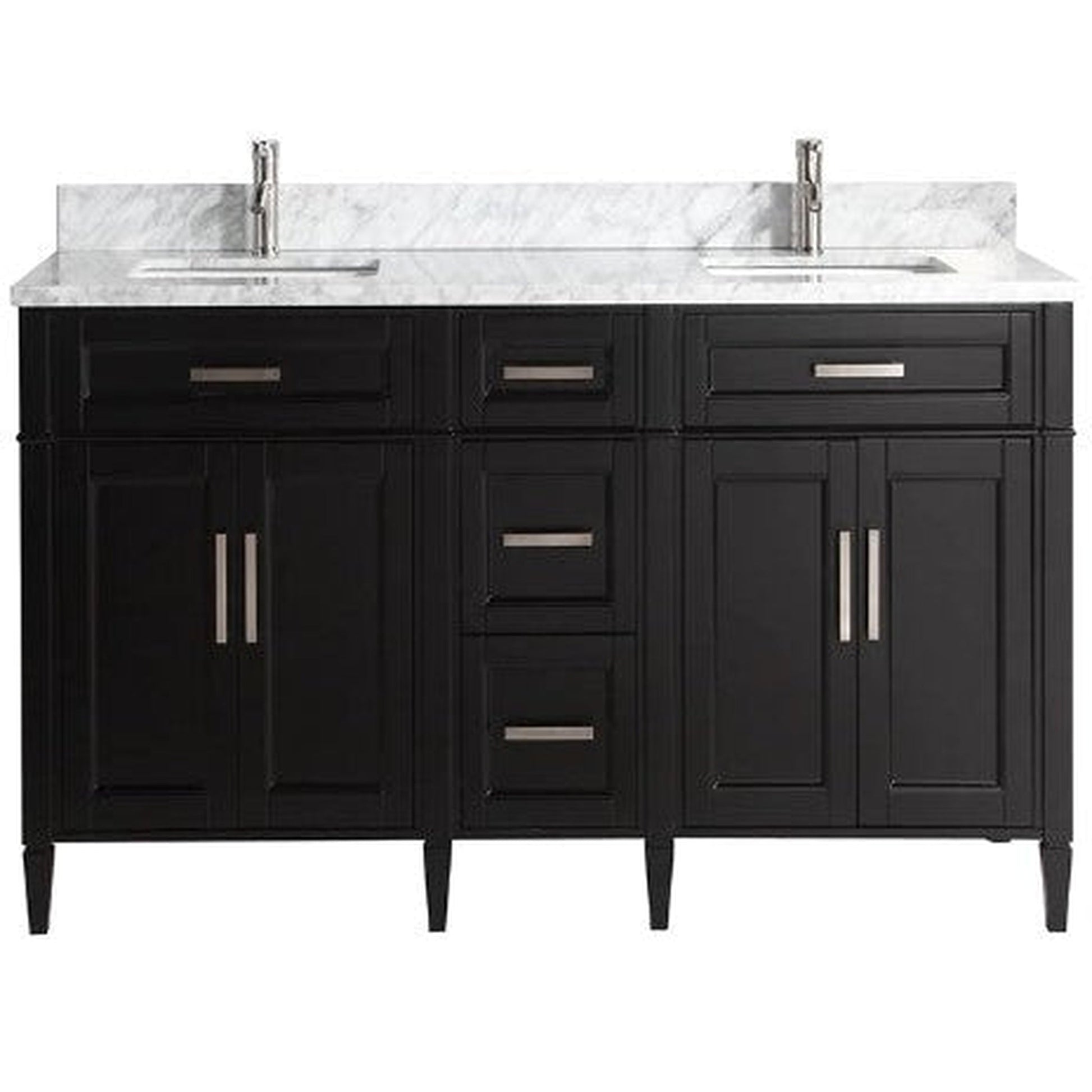 Vanity Art Savona 72" Double Espresso Freestanding Modern Bathroom Vanity Set With Carrara Marble Top, Undermount Ceramic Sink, 5 Dovetail Drawer Cabinet, Backsplash and 2 Mirrors