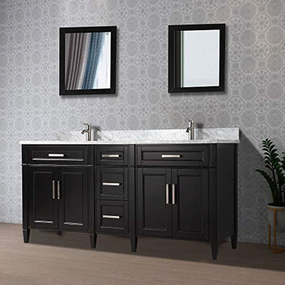 Vanity Art Savona 72" Double Espresso Freestanding Modern Bathroom Vanity Set With Carrara Marble Top, Undermount Ceramic Sink, 5 Dovetail Drawer Cabinet, Backsplash and 2 Mirrors