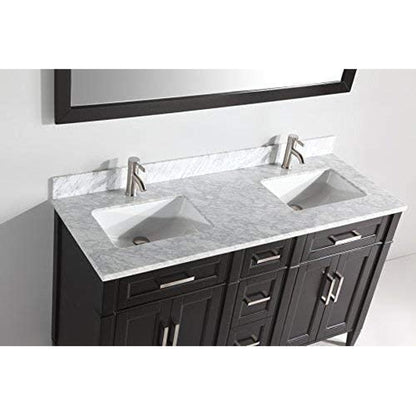 Vanity Art Savona 72" Double Espresso Freestanding Modern Bathroom Vanity Set With Carrara Marble Top, Undermount Ceramic Sink, 5 Dovetail Drawer Cabinet, Backsplash and 2 Mirrors