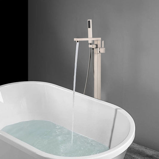 Vanity Art VA2011 34" Brushed Nickel Freestanding Floor Mounted Bathtub Faucet With Handheld Shower