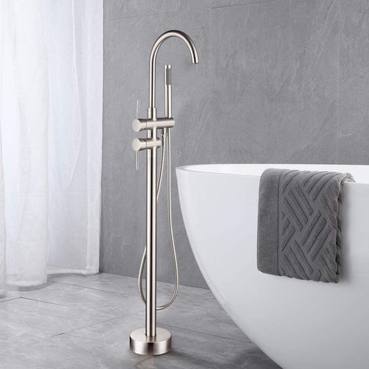 Vanity Art VA2012 47" Brushed Nickel Freestanding Waterfall Bathtub Faucet