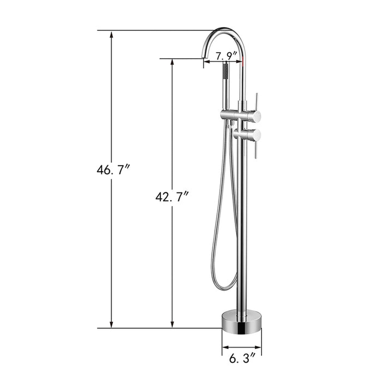 Vanity Art VA2012 47" Polished Chrome Freestanding Waterfall Bathtub Faucet