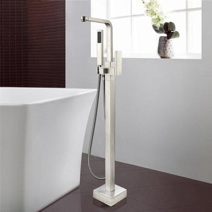 Vanity Art VA2016 42" Brushed Nickel Freestanding Waterfall Bathtub Faucet With Handheld Shower