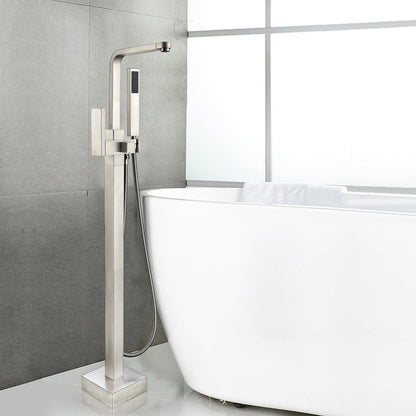 Vanity Art VA2016 42" Brushed Nickel Freestanding Waterfall Bathtub Faucet With Handheld Shower