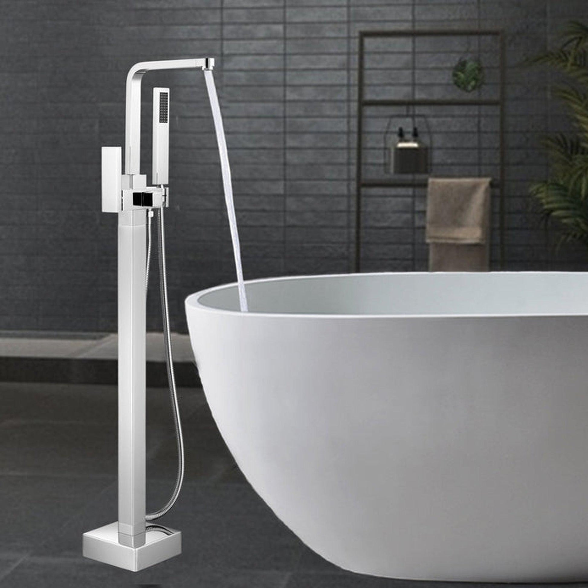 Vanity Art VA2016 42" Polished Chrome Freestanding Waterfall Bathtub Faucet With Handheld Shower