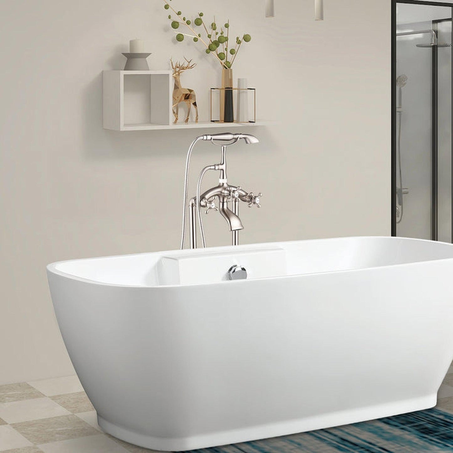 Vanity Art VA2019 40" Brushed Nickel Freestanding Floor Mounted Bathtub Faucet With Handheld Shower