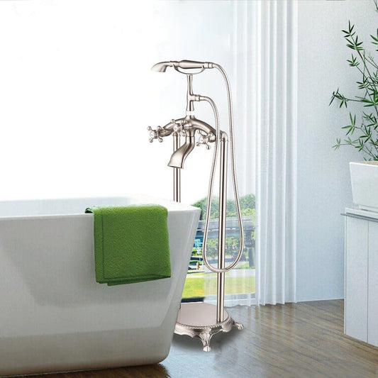 Vanity Art VA2019 40" Brushed Nickel Freestanding Floor Mounted Bathtub Faucet With Handheld Shower