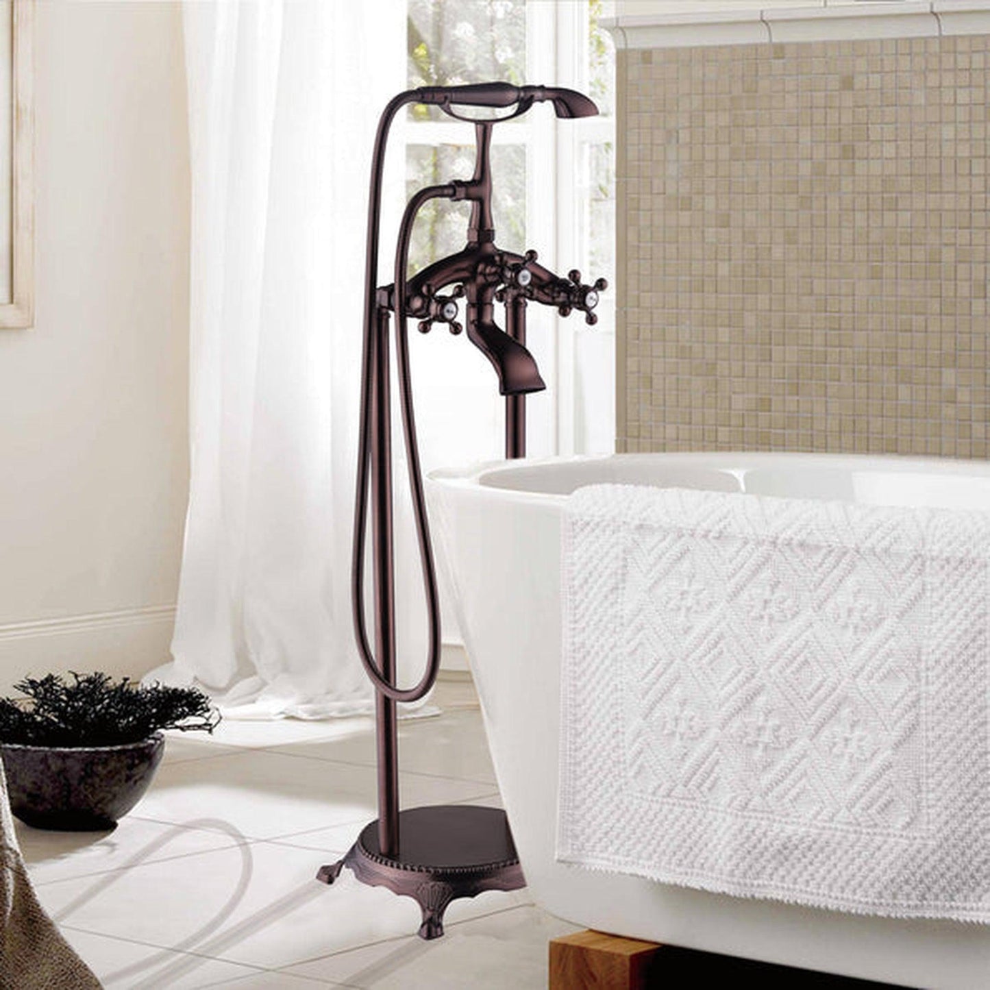 Vanity Art VA2019 40" Oil Rubbed Bronze Freestanding Floor Mounted Bathtub Faucet With Handheld Shower