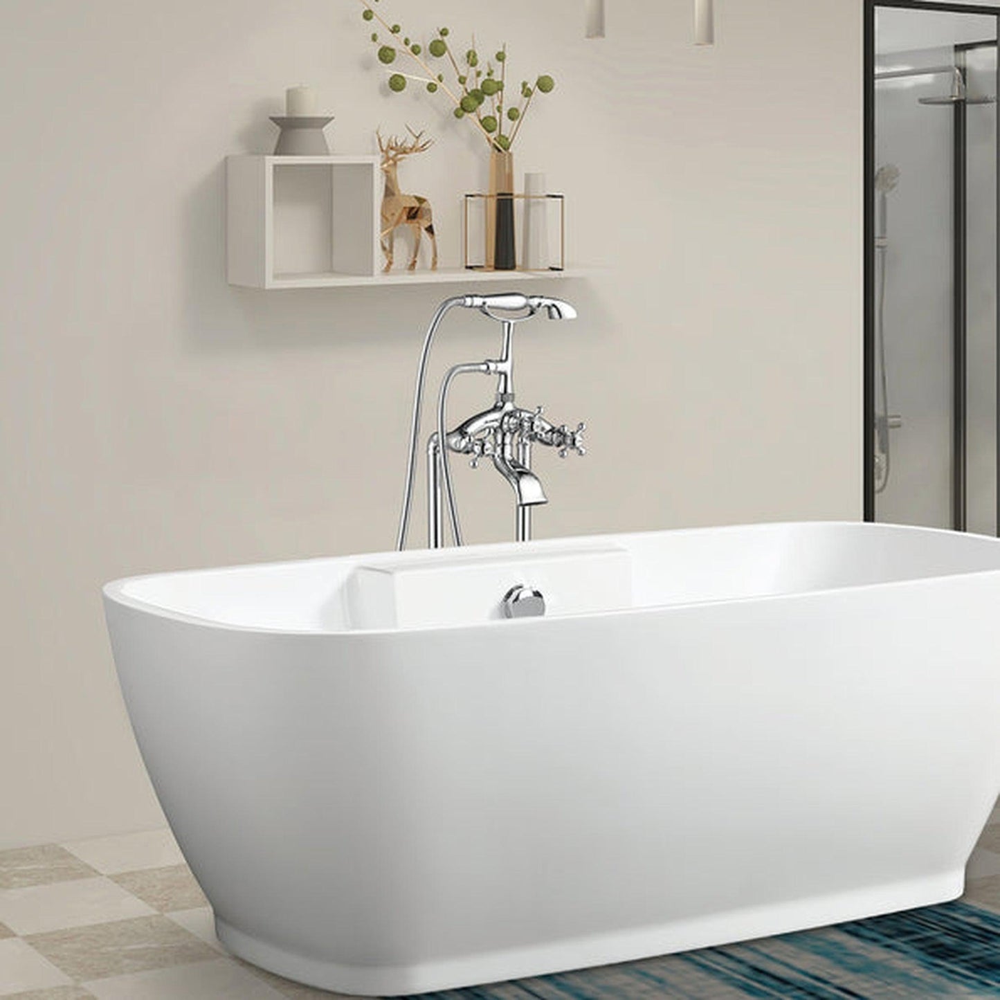 Vanity Art VA2019 40" Polished Chrome Freestanding Floor Mounted Bathtub Faucet With Handheld Shower
