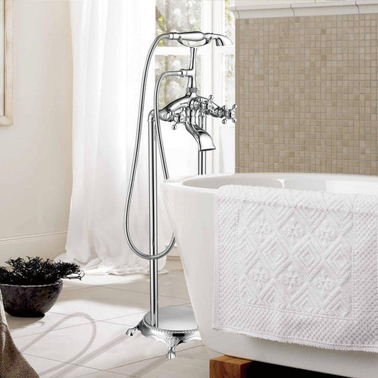 Vanity Art VA2019 40" Polished Chrome Freestanding Floor Mounted Bathtub Faucet With Handheld Shower
