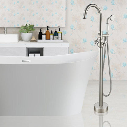 Vanity Art VA2029 47" H Brushed Nickel Freestanding Floor Mounted Bathtub Faucet With Handheld Shower