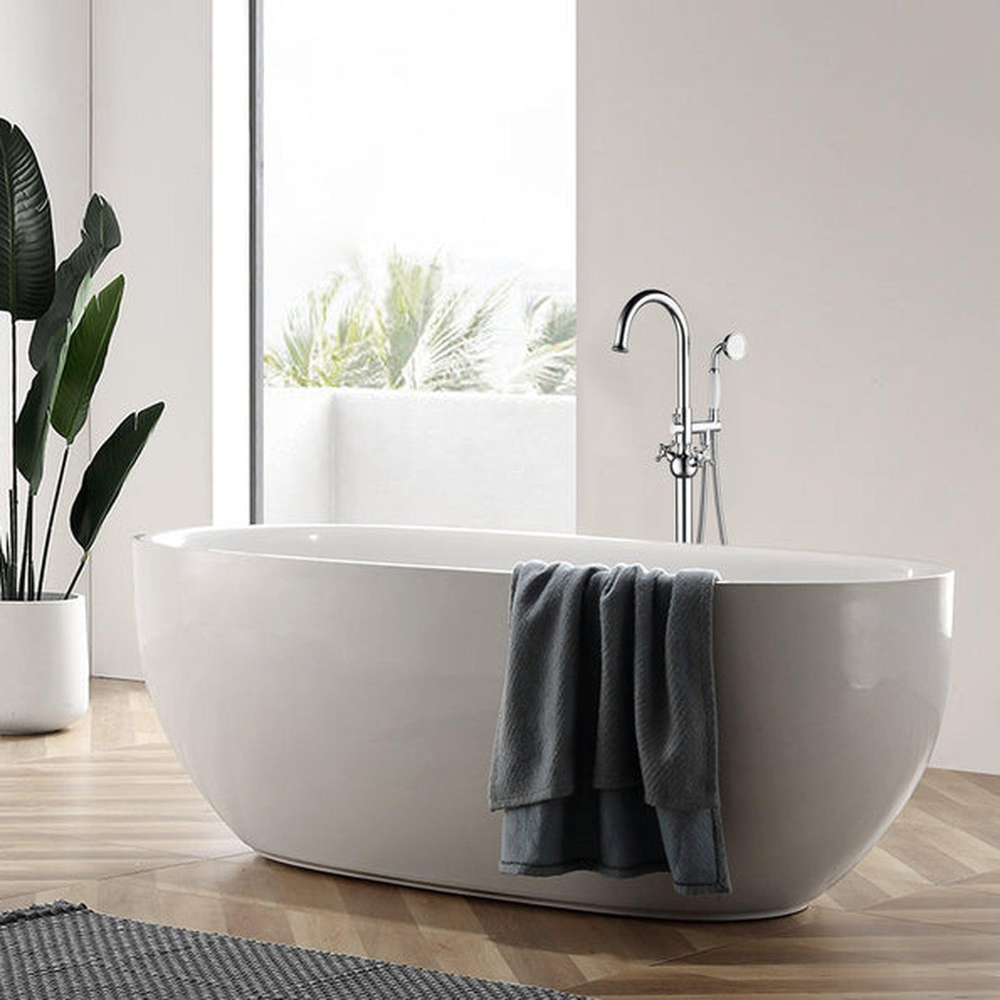 Vanity Art VA2029 47" Polished Chrome Freestanding Floor Mounted Bathtub Faucet With Handheld Shower
