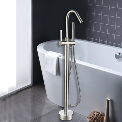 Vanity Art VA2034 40" Brushed Nickel Freestanding Floor Mounted Bathtub Faucet With Handheld Shower and Single Diverter Knob