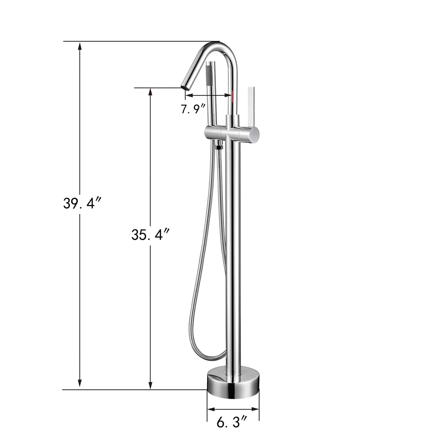 Vanity Art VA2034 40" Brushed Nickel Freestanding Floor Mounted Bathtub Faucet With Handheld Shower and Single Diverter Knob