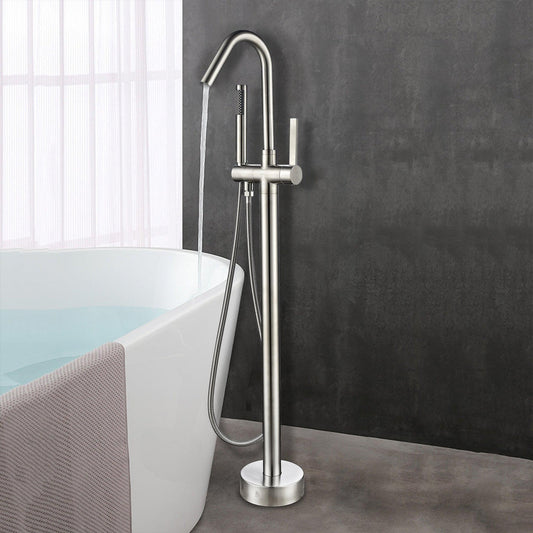 Vanity Art VA2034 40" Brushed Nickel Freestanding Floor Mounted Bathtub Faucet With Handheld Shower and Single Diverter Knob