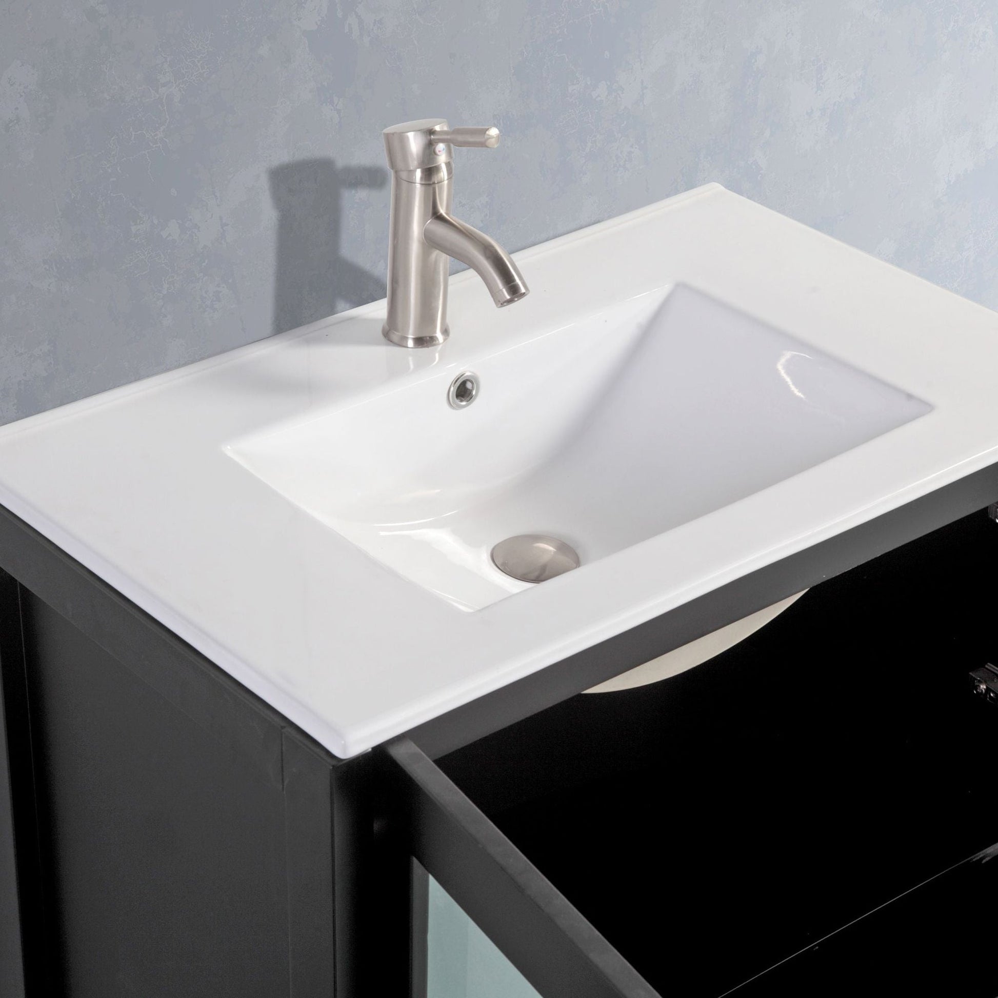 Vanity Art VA30 30" Single Espresso Freestanding Modern Bathroom Vanity Set With Integrated Ceramic Sink, Compact 1 Shelf, 2 Dovetail Drawers Cabinet And Mirror
