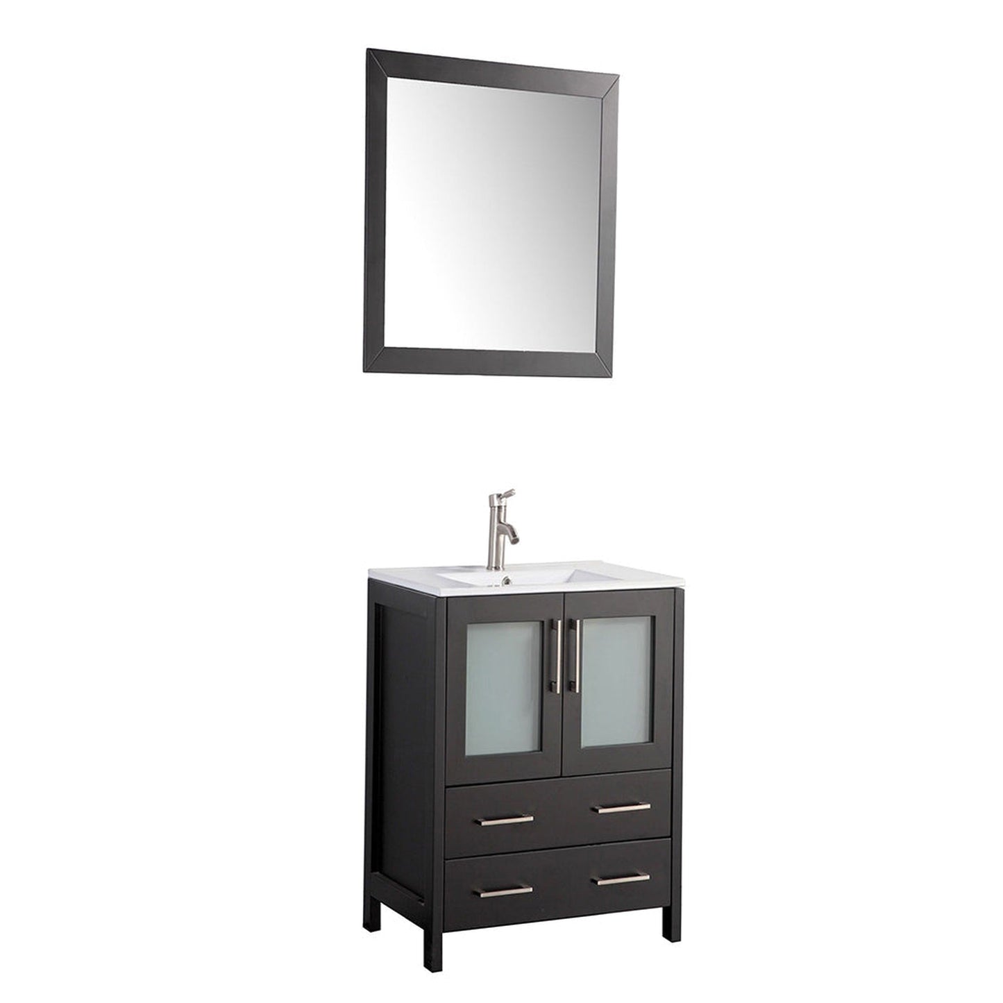 Vanity Art VA30 30" Single Espresso Freestanding Modern Bathroom Vanity Set With Integrated Ceramic Sink, Compact 1 Shelf, 2 Dovetail Drawers Cabinet And Mirror