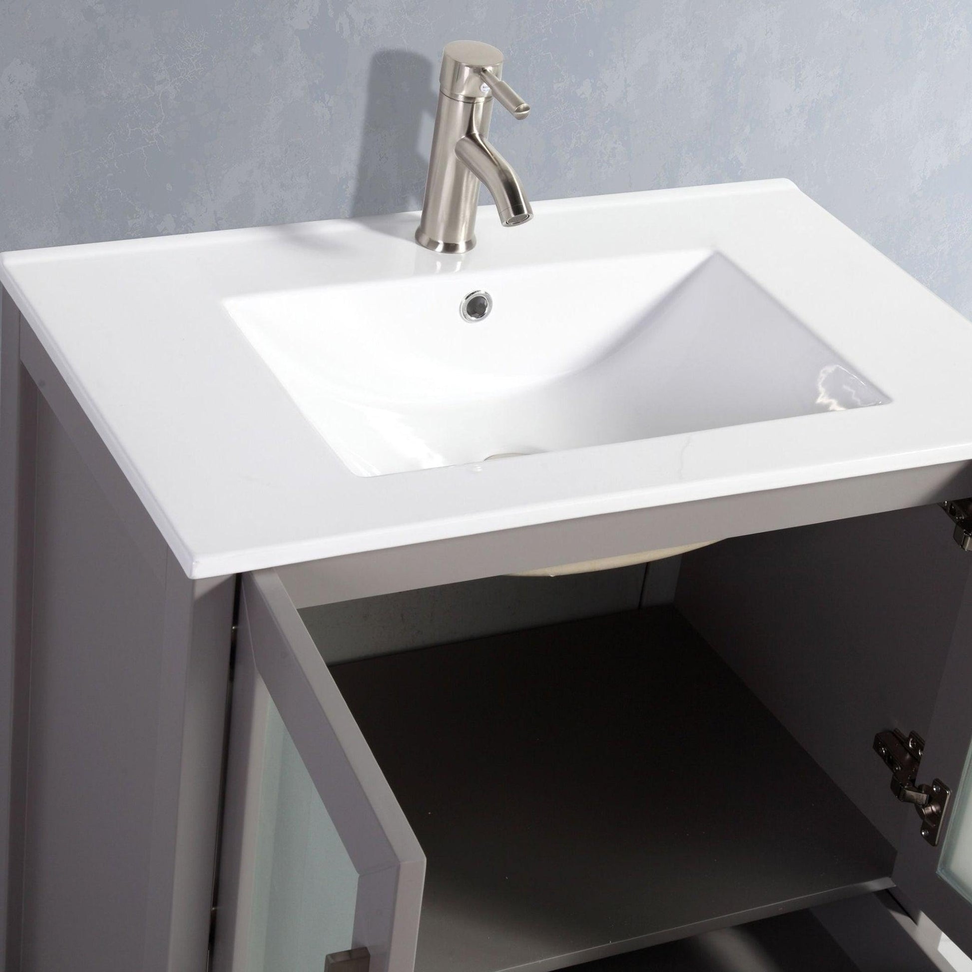 30 Bathroom Vanity with Ceramic Basin Sink, Drawer and 2-Tier Storage  Shelf, Gray - ModernLuxe