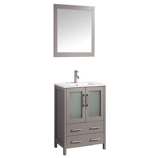 Vanity Art VA30 30" Single Gray Freestanding Modern Bathroom Vanity Set With Integrated Ceramic Sink, Compact 1 Shelf, 2 Dovetail Drawers Cabinet And Mirror