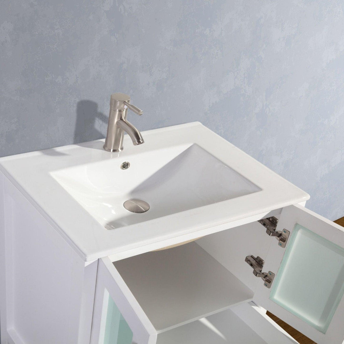 Vanity Art VA30 30" Single White Freestanding Modern Bathroom Vanity Set With Integrated Ceramic Sink, Compact 1 Shelf, 2 Dovetail Drawers Cabinet And Mirror