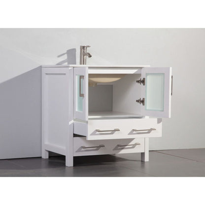 Vanity Art VA30 30" Single White Freestanding Modern Bathroom Vanity Set With Integrated Ceramic Sink, Compact 1 Shelf, 2 Dovetail Drawers Cabinet And Mirror