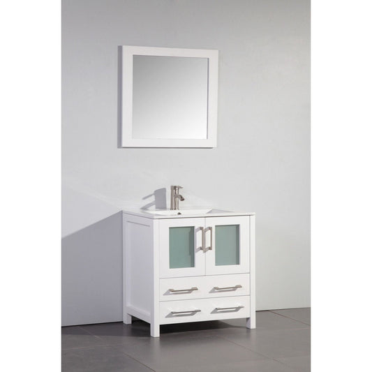 Vanity Art VA30 30" Single White Freestanding Modern Bathroom Vanity Set With Integrated Ceramic Sink, Compact 1 Shelf, 2 Dovetail Drawers Cabinet And Mirror