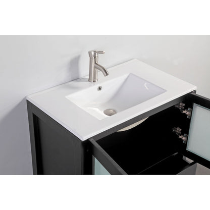 Vanity Art VA30 42" Single Espresso Freestanding Modern Bathroom Vanity Set With Integrated Ceramic Sink, Compact 1 Shelf, 5 Dovetail Drawers Cabinet And Mirror