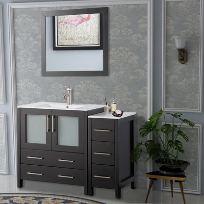 Vanity Art VA30 42" Single Espresso Freestanding Modern Bathroom Vanity Set With Integrated Ceramic Sink, Compact 1 Shelf, 5 Dovetail Drawers Cabinet And Mirror