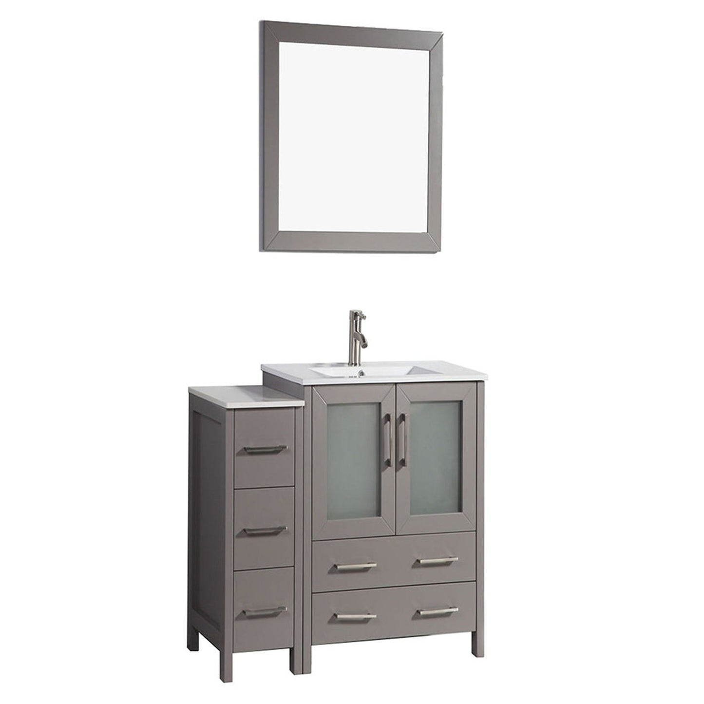 Vanity Art VA30 42" Single Gray Freestanding Modern Bathroom Vanity Set With Integrated Ceramic Sink, Compact 1 Shelf, 5 Dovetail Drawers Cabinet And Mirror