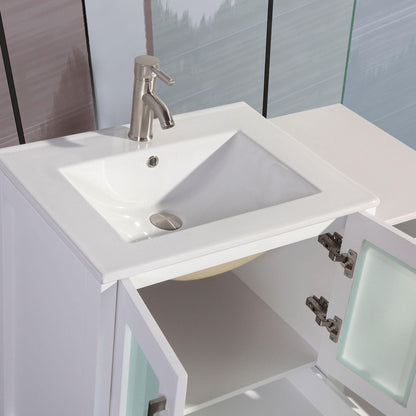 Vanity Art VA30 42" Single White Freestanding Modern Bathroom Vanity Set With Integrated Ceramic Sink, Compact 1 Shelf, 5 Dovetail Drawers Cabinet And Mirror