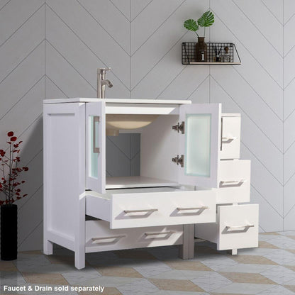 Vanity Art VA30 84" Double White Freestanding Modern Bathroom Vanity Set With Integrated Ceramic Sink, Compact 2 Shelves, 10 Dovetail Drawers Cabinet And 2 Mirrors