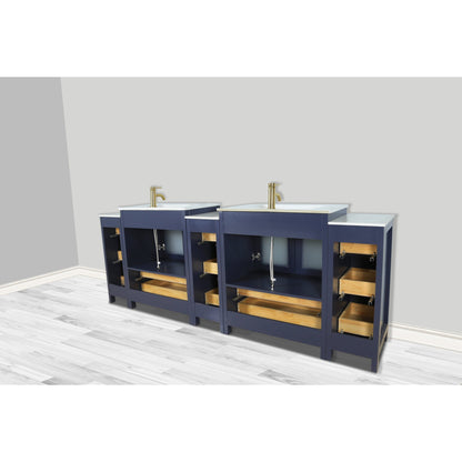 Vanity Art VA30 96" Double Blue Freestanding Ceramic Sink Modern Bathroom Vanity Set With Compact 2 Shelves, 13 Drawers Cabinet And 2 Mirrors