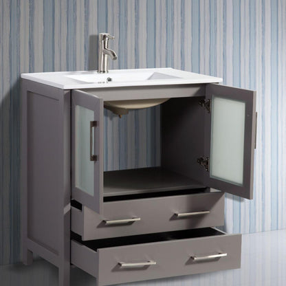 Vanity Art VA3030-96G Grey 96 Double Sink Bathroom Vanity Set with Ceramic Vanity Top