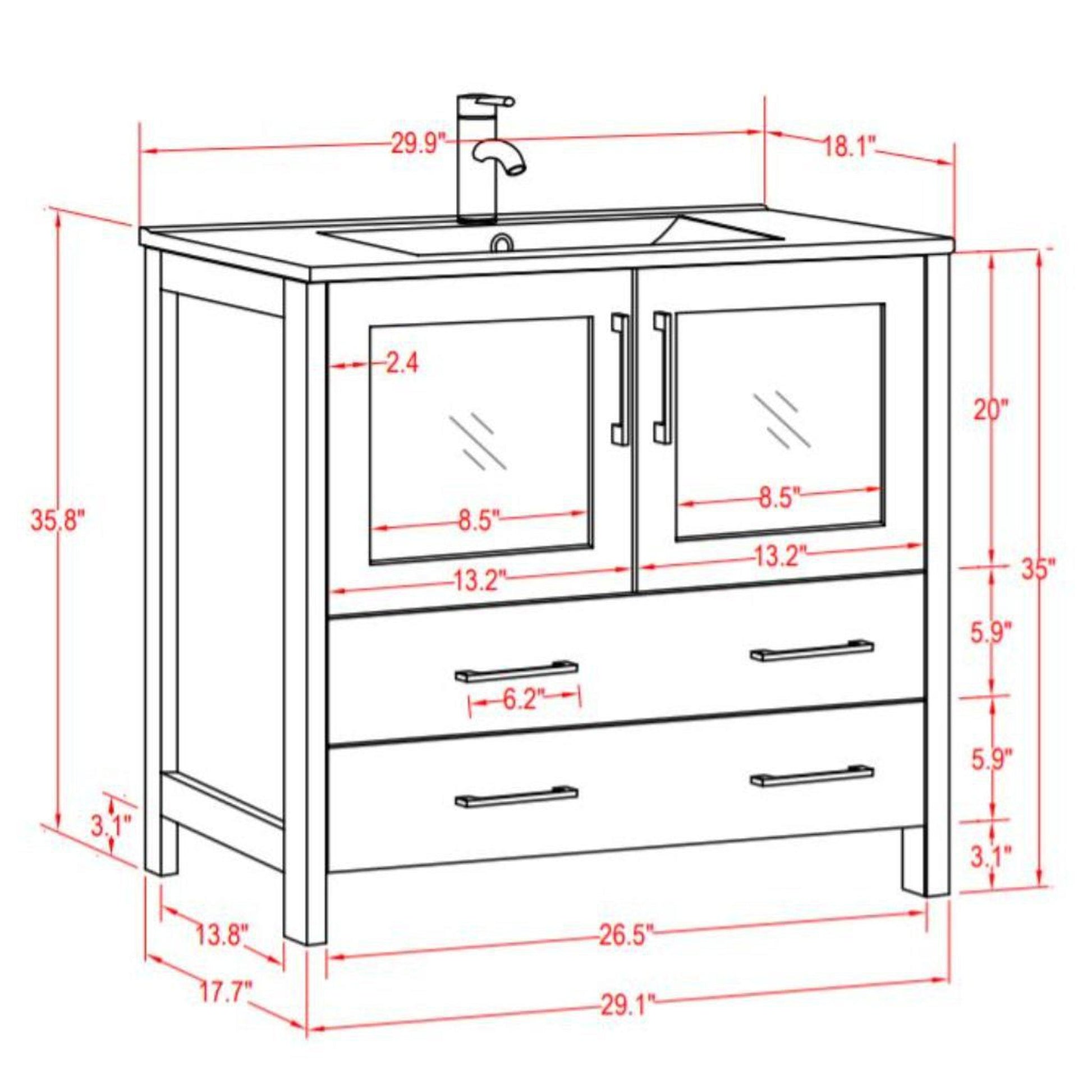 Vanity Art VA3030-96G Grey 96 Double Sink Bathroom Vanity Set with Ceramic Vanity Top