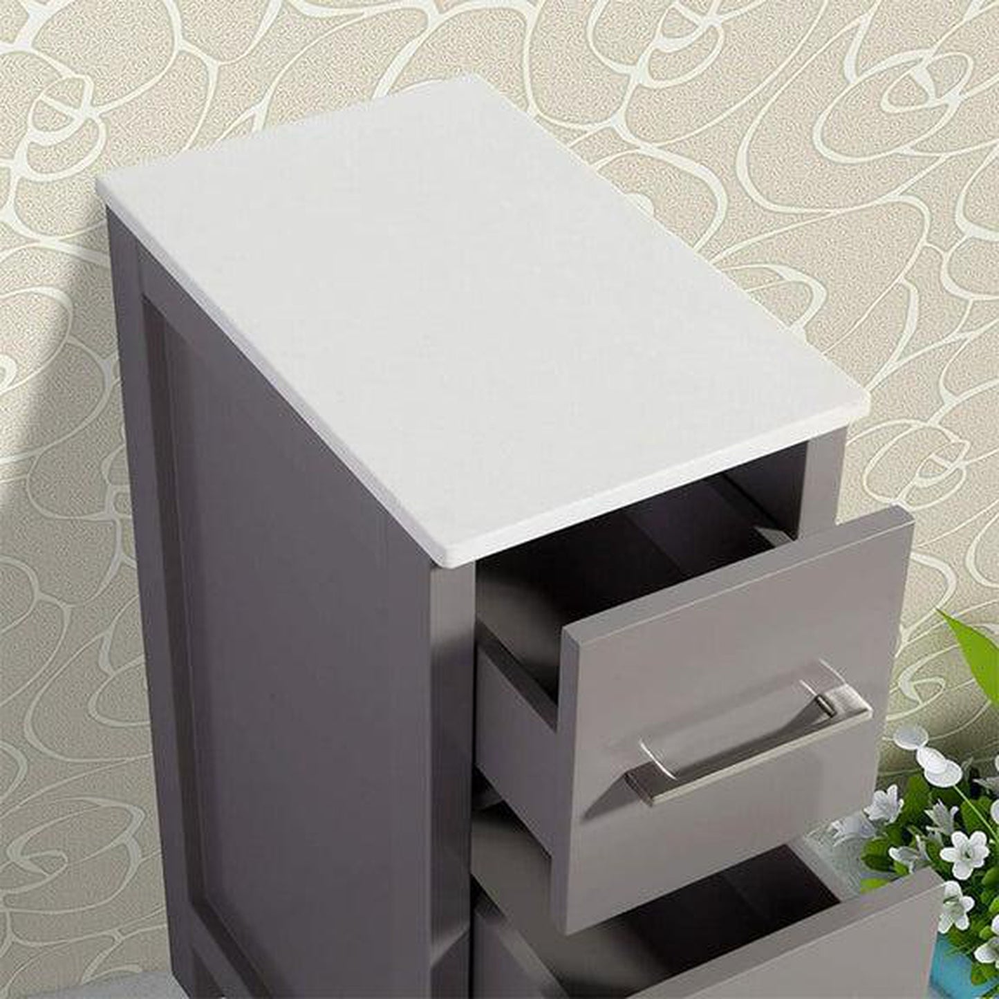 Vanity Art VA3012 12" Gray Freestanding Oak Vanity Cabinet With Stone Top and Soft Closing Drawers