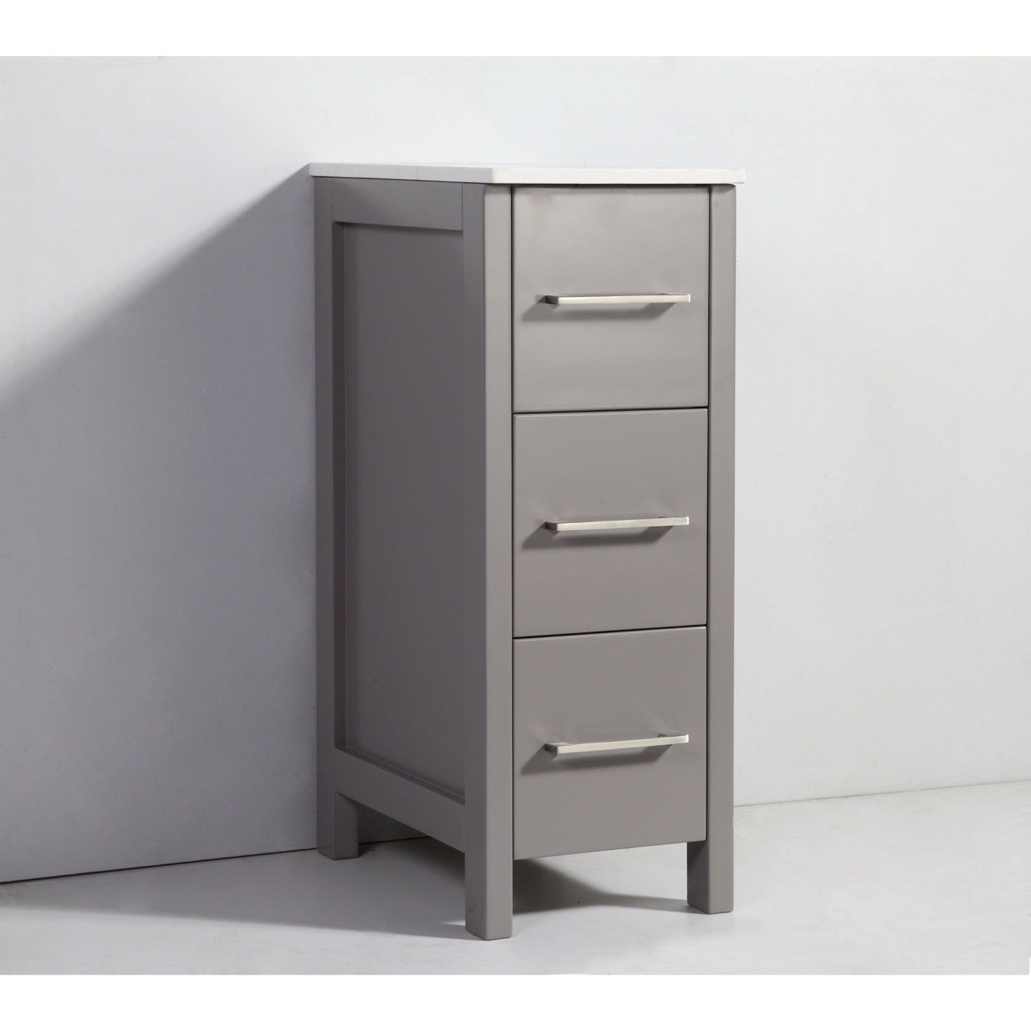 Vanity Art VA3012 12" Gray Freestanding Oak Vanity Cabinet With Stone Top and Soft Closing Drawers