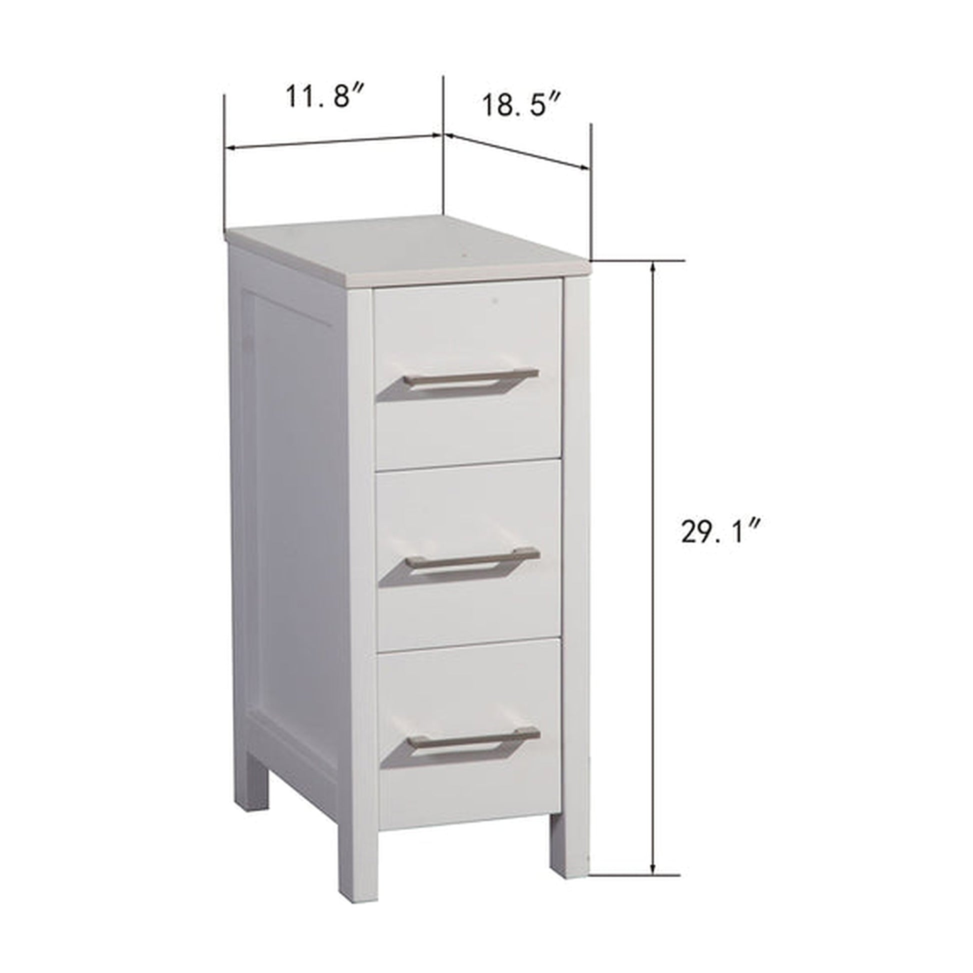Vanity Art VA3112 12" White Freestanding Vanity Cabinet With Engineered Marble Top and 3-Soft Closing Drawers