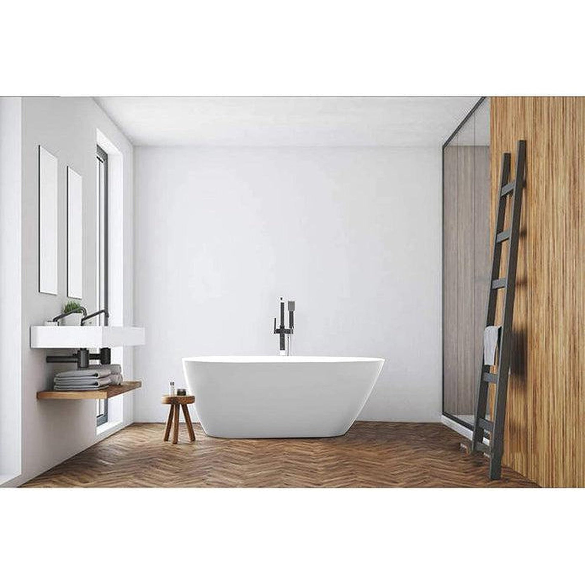 Vanity Art VA6515 59" White Acrylic Freestanding Bathtub With Polished Chrome Pop-up Drain and Flexible Drain Hose